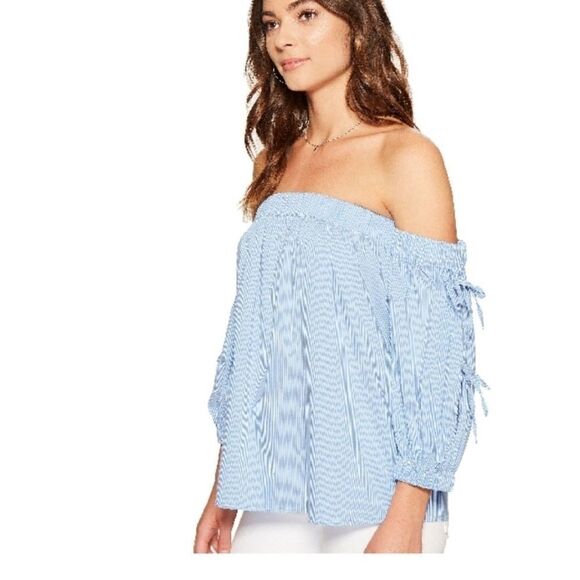 1. state off shoulder blouse with ties - Picture 3 of 8